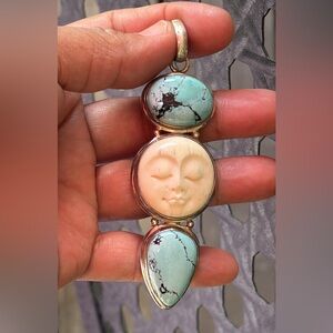 Sterling Silver and Turquoise Moon Face Pendant ✨FIRM✨